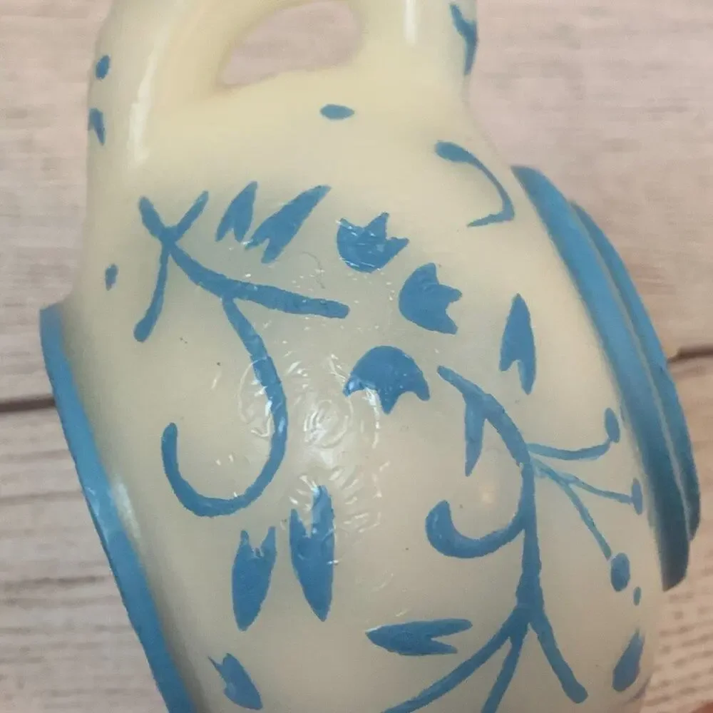 Teapot Shaped Candle White with Blue Floral Design Unlit 2 1/2